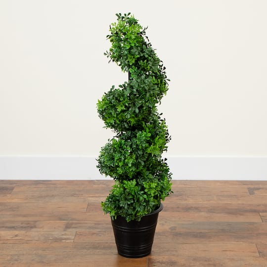 3ft. UV-Resistant Boxwood Spiral Topiary Artificial Tree in Decorative Planter